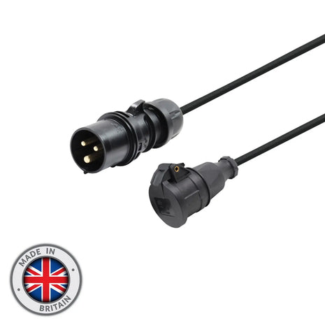 Elumen8 1m PCE 16A Black Plug to Schuko Socket Cable