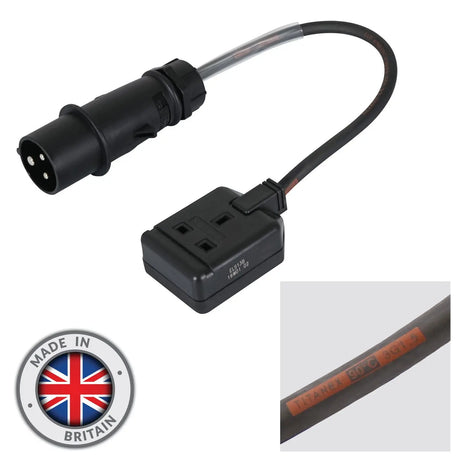 Elumen8 0.35m Mennekes Black 16A Plug to 13A Socket Cable