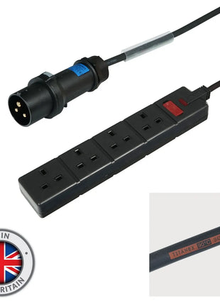Elumen8 0.35m Mennekes Black 16A Plug to 4 Gang 13A Socket Cable