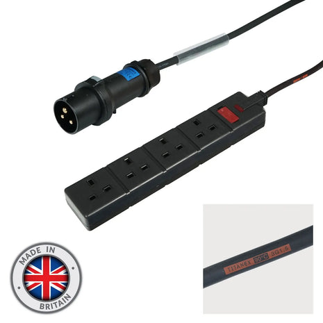 Elumen8 0.35m Mennekes Black 16A Plug to 4 Gang 13A Socket Cable