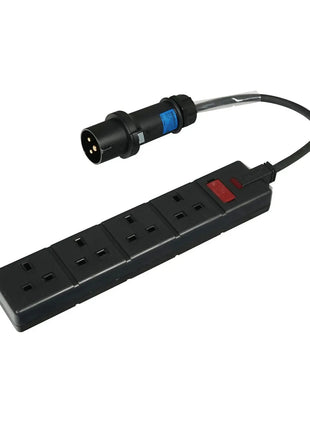 Elumen8 0.35m Mennekes Black 16A Plug to 4 Gang 13A Socket Cable