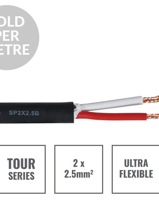 Elumen8 TOUR 2 Core 2 x 2.5mm2 Speaker Cable SP2X2.5B Cut Length Black