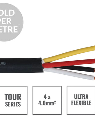 Elumen8 TOUR 4 Core 4 x 4.0mm2 Speaker Cable SP4X4.0B Cut Length Black