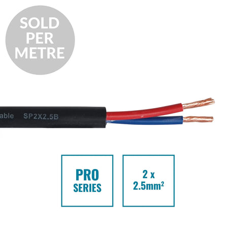 Elumen8 PRO 2 Core 2 x 2.5mm Speaker Cable SP2X2.5B Cut Length Black