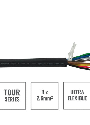 Elumen8 TOUR 8 Core 8 x 2.5mm2 Speaker Cable SP8X2.5B 100m Drum Black
