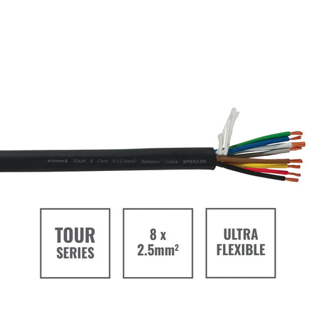 Elumen8 TOUR 8 Core 8 x 2.5mm2 Speaker Cable SP8X2.5B 100m Drum Black