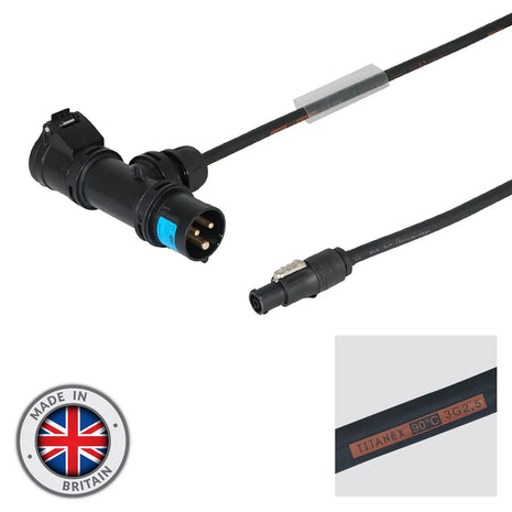 Elumen8 2m PCE 16A Black T-Connect to powerCON TRUE1 TOP Cable