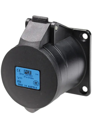 PCE 32A 230V 2P+E Black Panel Socket (323-6X)