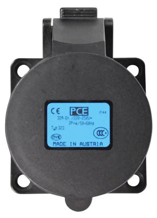 PCE 32A 230V 2P+E Black Panel Socket (323-6X)