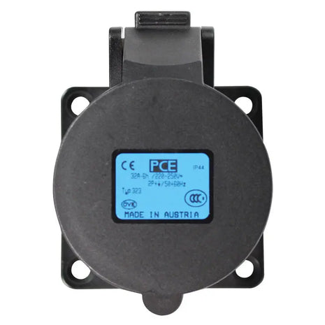PCE 32A 230V 2P+E Black Panel Socket (323-6X)