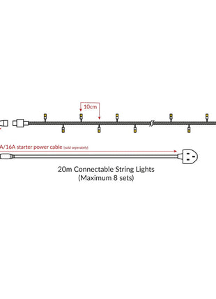  Rubber Connectable Dimmable LED String Lights Warm White 20m