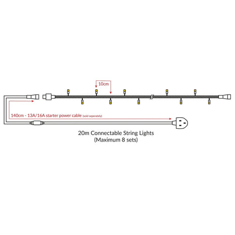  Rubber Connectable Dimmable LED String Lights Warm White 20m