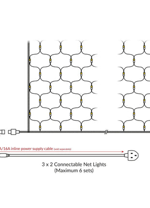 Elumen8 Rubber Connectable Dimmable LED Net Lights Warm White 3 x 2m