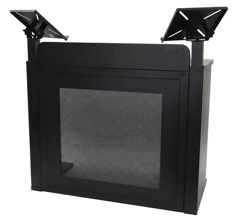 Equinox Event Booth (Black) adjustable metal stands on a white background