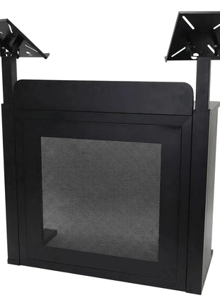 Equinox Event Booth (Black) metal stand with two tablet holders on a white background