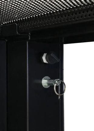 Close-up of the Equinox Event Booth (Black) with a lock on a white background