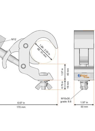 Global Truss Self Locking Easy Clamp 50mm Wide Silver (5073-50)