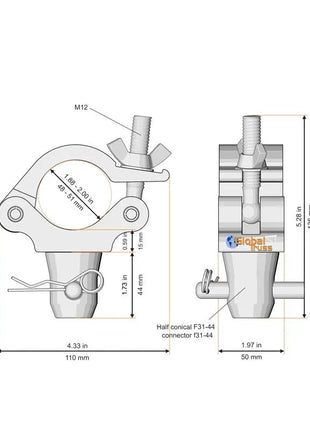 Global Truss Half Coupler to PL Half Conical Black for F31/F32/F33/F34 (5034-PLB)