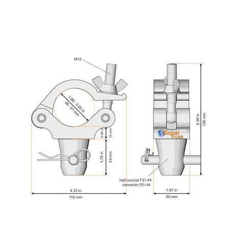 Global Truss Half Coupler to PL Half Conical Black for F31/F32/F33/F34 (5034-PLB)