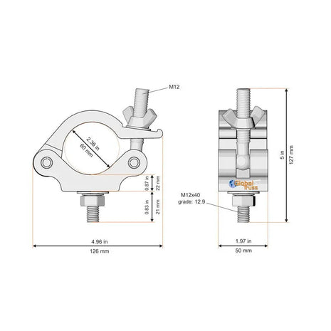 Global Truss Half Coupler 60mmØ Silver (828-60)
