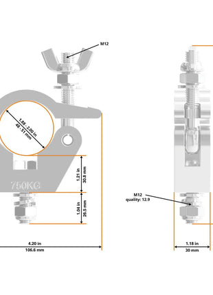  Heavy Duty Narrow Half Coupler Hex Head Bolt Silver (8122)