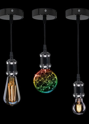 Prolite E27 Pendant Kit - Black Chrome with Black Fabric Cord
