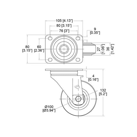 Penn Elcom 100mm Swivel Castor (W0990-V6)