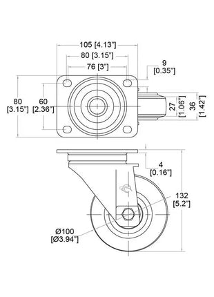 Penn Elcom 100mm Braked Swivel Castor (W0985-V6)