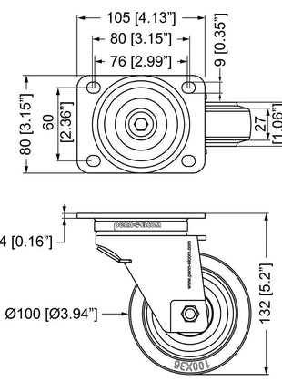 Penn Elcom 100mm Automatic Swivel Castor (W0990-AUTO)