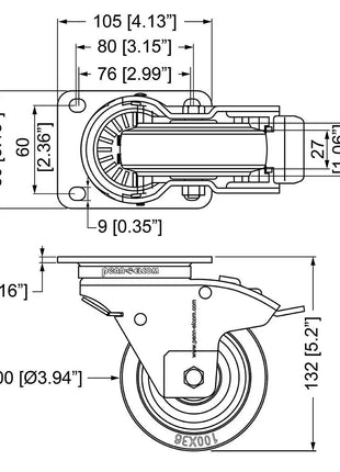 Penn Elcom 100mm Automatic Swivel Braked Castor (W0985-AUTO)