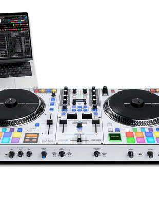 RANE ONE MK2 DJ turntable setup with laptop on a transparent background