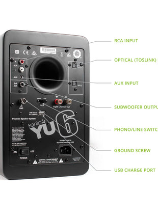 Kanto YU6 - Powered Bookshelf Speakers (Matte Black) kanto