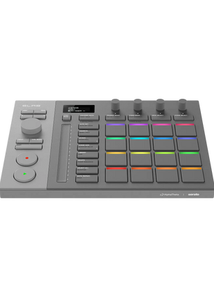Close-up of SLAB 16 RGB Performance Pads and Serato Stems Encoders