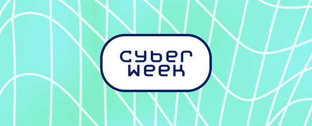 Text 'Cyber Week' on a teal background with white lines
