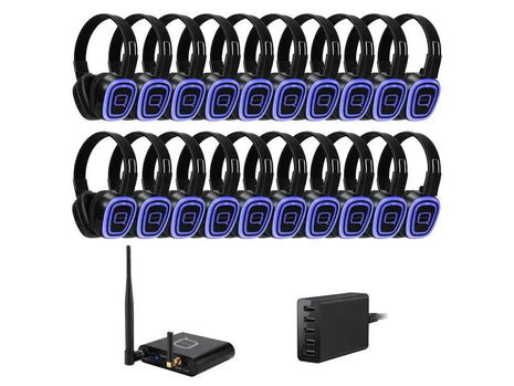 20 Way Silent Disco Bundle With Bluetooth Transmitter &amp; Charger Q-Audio