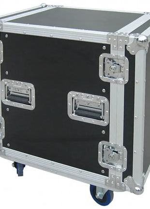Cobra 19" 12U Standard rack case. 9/10mm plywood.  Depth: 520mm. Lids: 70mm.  W/Wheels