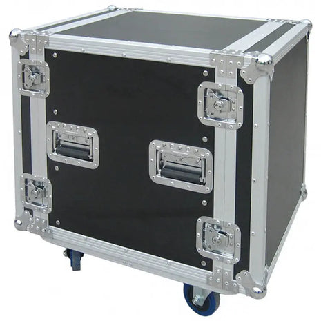 Cobra 19" 12U Standard rack case. 9/10mm plywood.  Depth: 520mm. Lids: 70mm.  W/Wheels