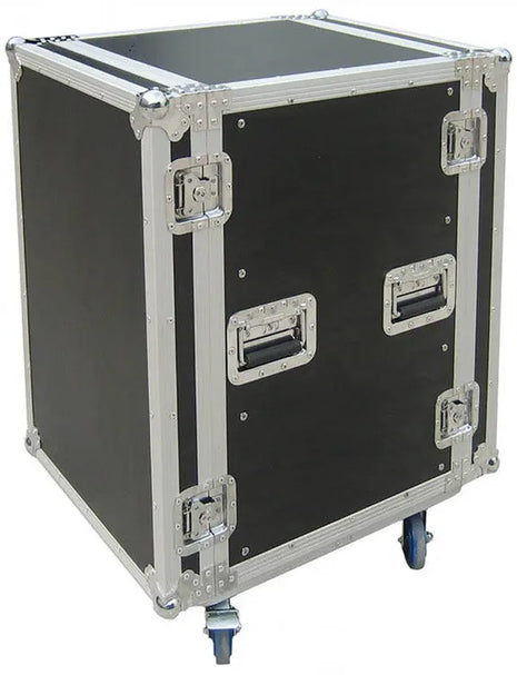 Cobra 19" 16U Standard rack case. 9/10mm plywood.  Depth: 520mm. Lids: 70mm.  W/Wheels