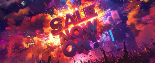DJKIT 'SALE NOW ON!' text with a crowd and abstract design