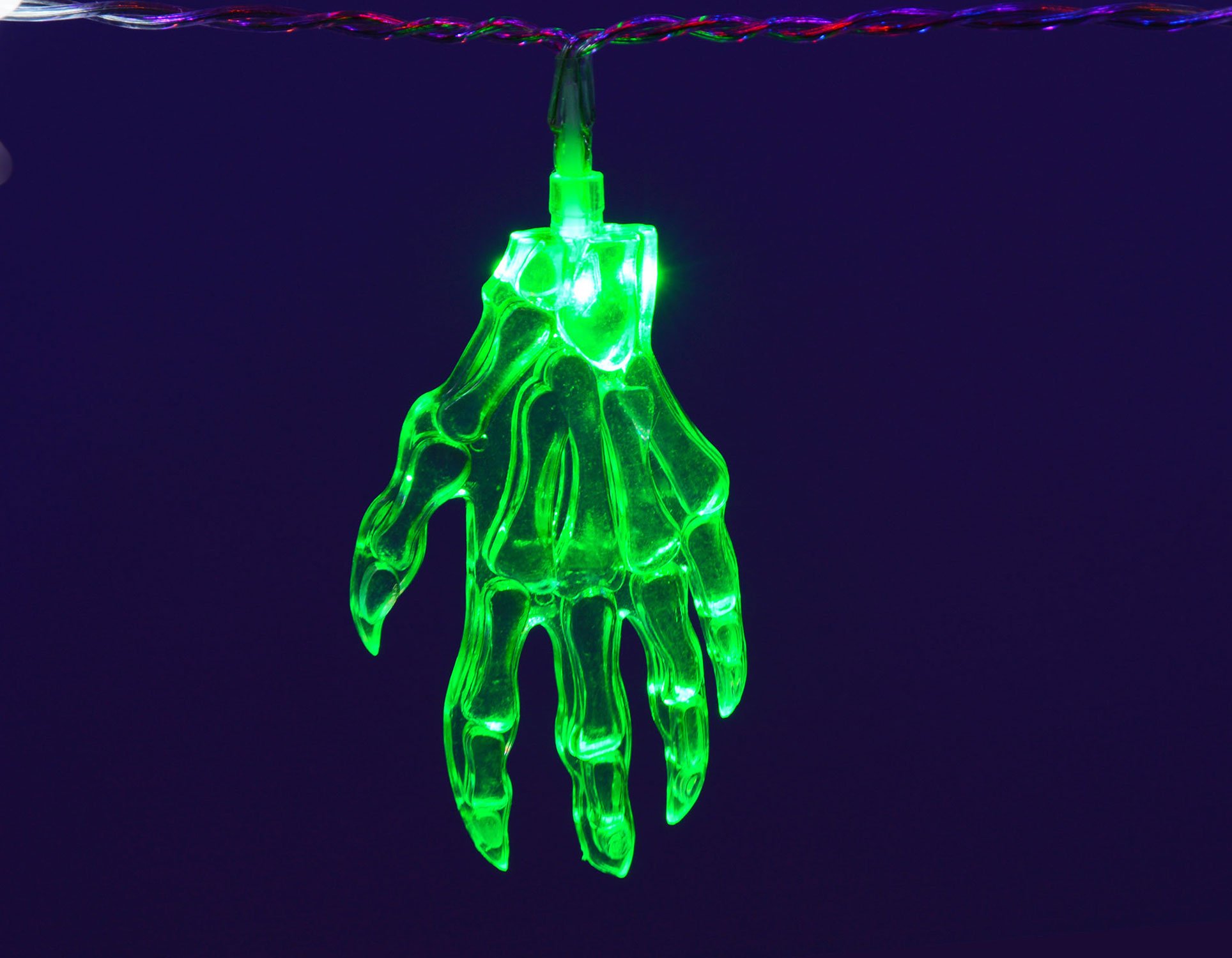 QTX LED Halloween String Lights - 10 x Green Skeleton hands