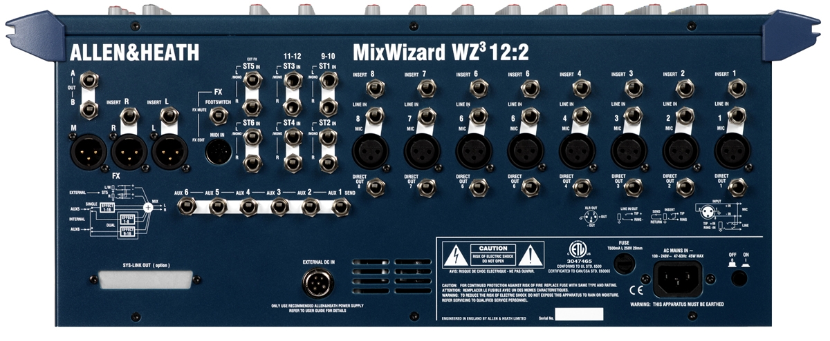 Allen & Heath WZ3 12:2 Studio Mixer (Back)