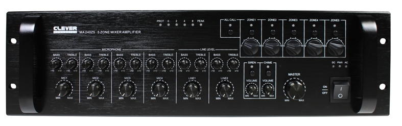 Clever Acoustics MA 240Z5 100V 240W Mixer Amplifier - 5 Zone Paging