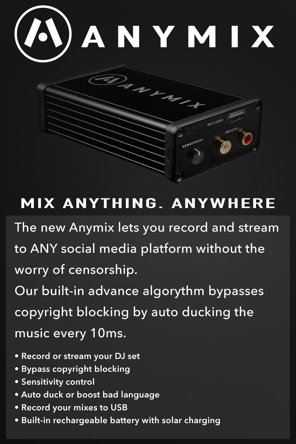 Anymix DJ streaming and recording interface