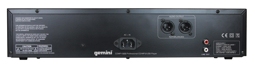 Gemini CDMP1300 Professional 2U CD/MP3/USB Player (Back)