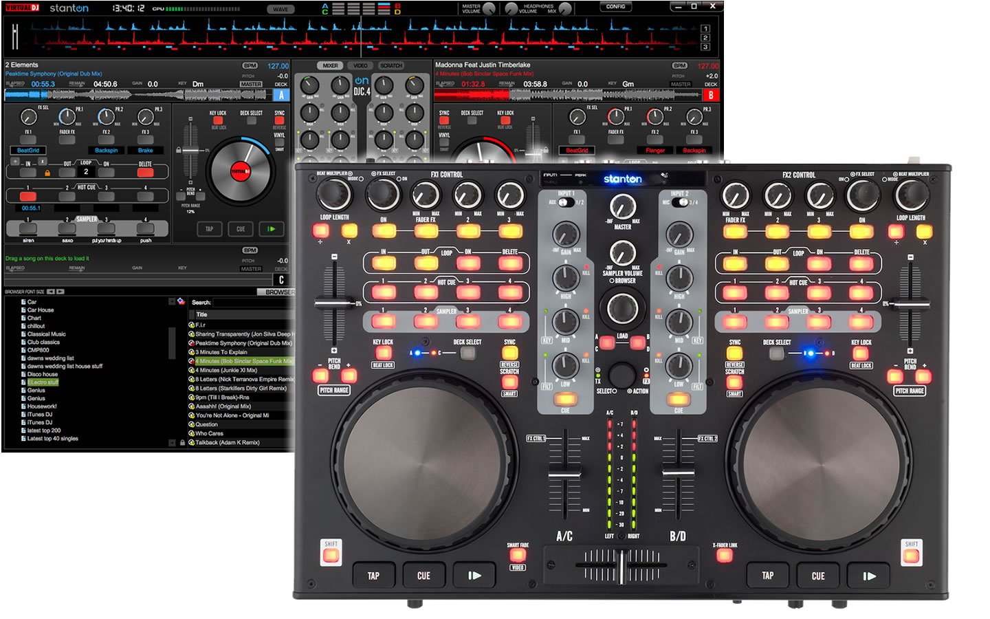 Stanton DJC4 4 Deck DJ Controller with 4 channel Audio Interface