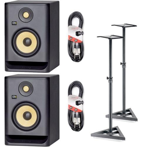 KRK Rokit RP8 G4 Bundle with Monitor Stands & Cables