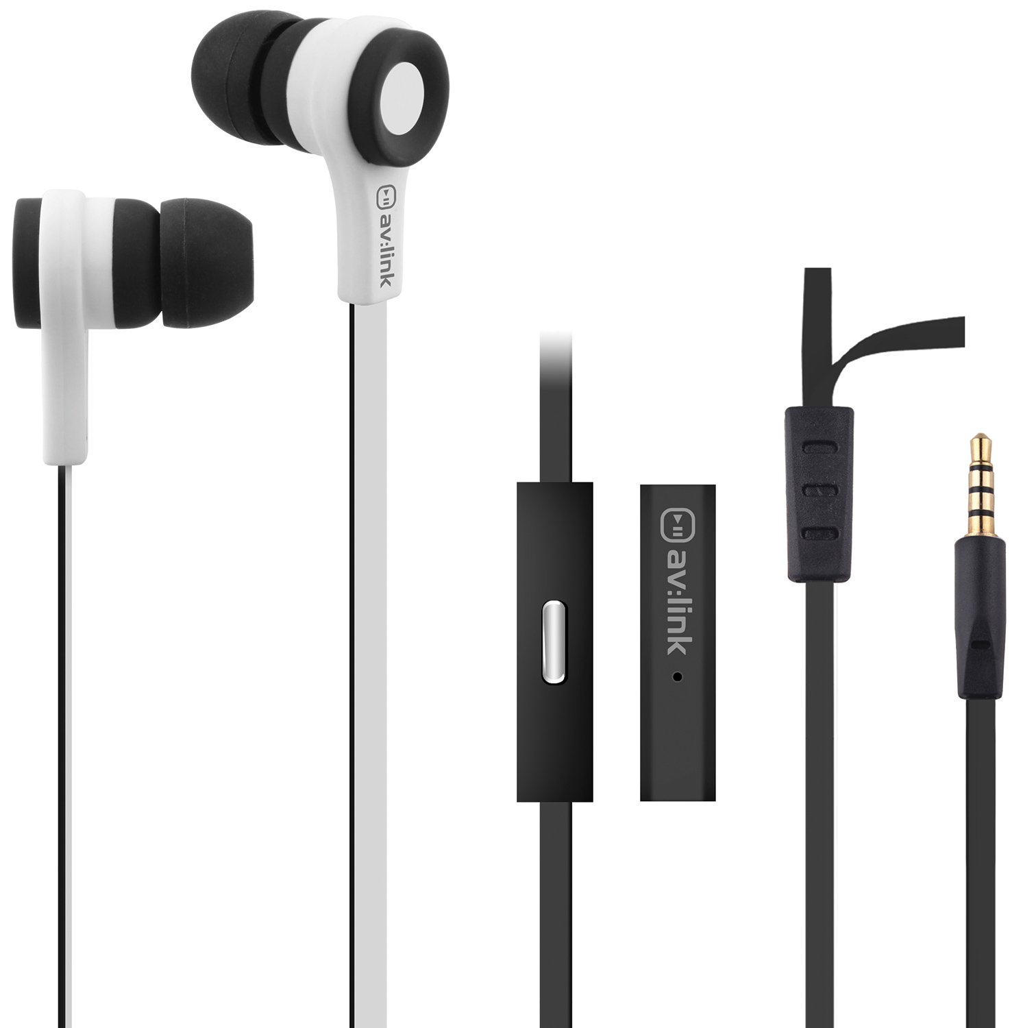 Rubberised Stereo Earphones with Hands-free Rubber Earphones w/Mic Black & White