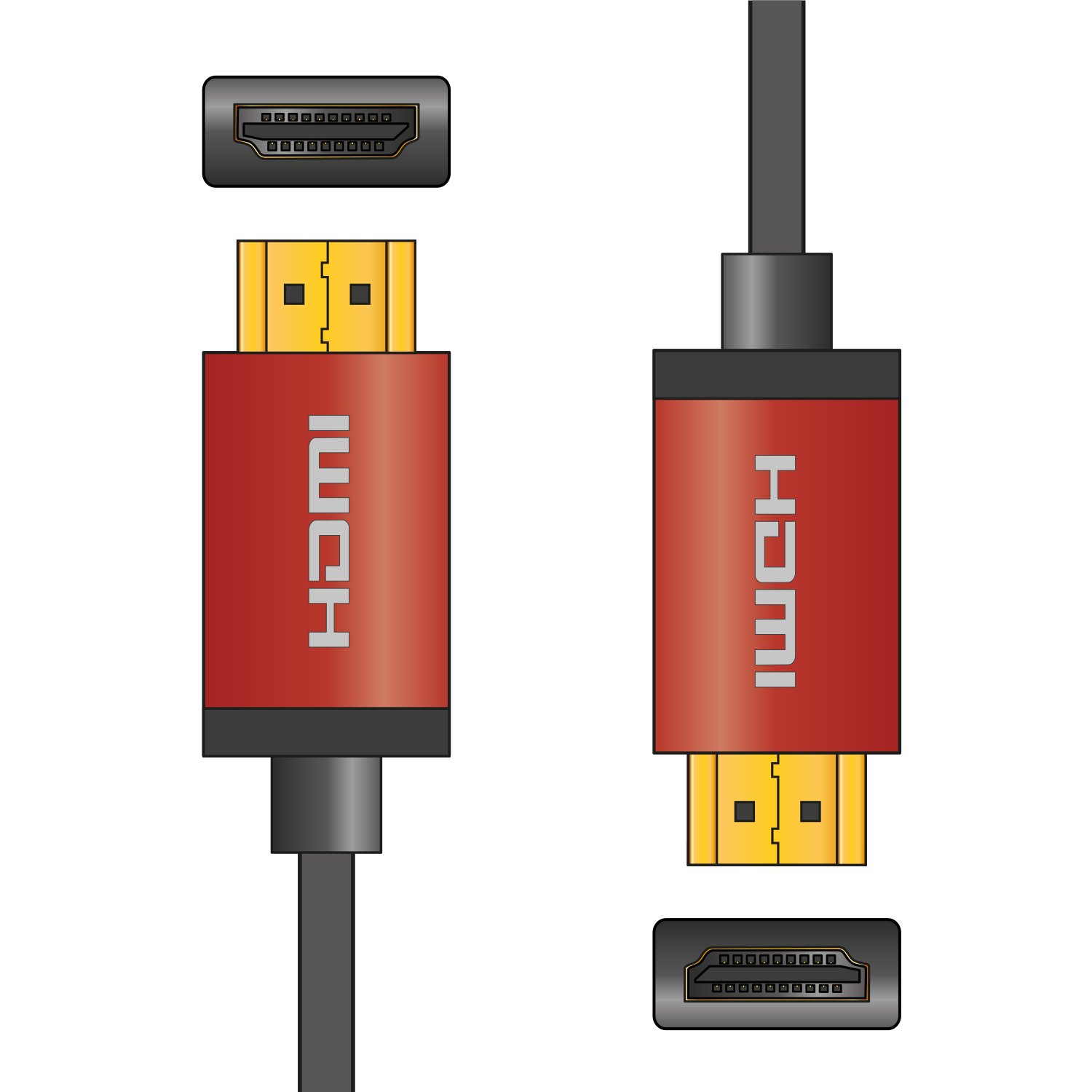 Premium 4K HDMI Leads with Coloured Aluminium Head-Shells 4K Colour Shell HDMI Lead 3.0m Red