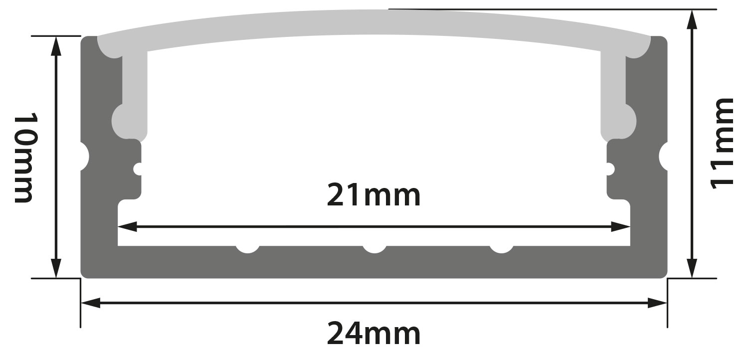 Aluminium LED Tape Profile Wide Crown Black Profile Wide Crown Blk 2m