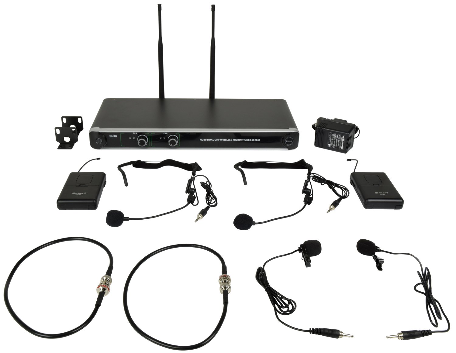 NU20 Dual UHF Wireless Microphone Systems NU20 Dual UHF Beltpack with Neckband + Lavalier Mic